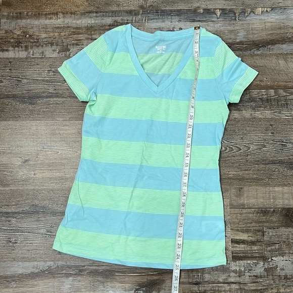 MOSSIMO V-Neck Fitted Baby T-shirt S Aqua Mint Stripes Y2K Bright Kidcore Cute - Picture 6 of 9